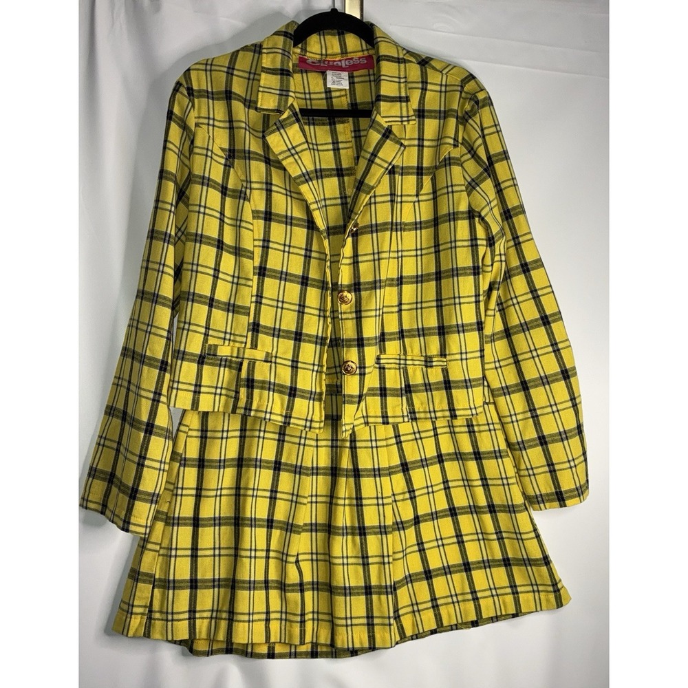 Clueless Cher Horowitz Dress Costume Size Large 2 Pc Yellow Black Plaid Pleated